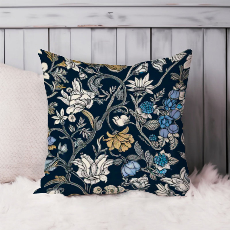 Botanical William Morris Blue Botanical Damask XVIII Classic, 16"H x 16"W