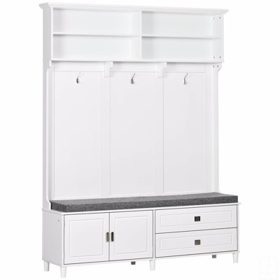 Hall Tree With Storage Bench, Entryway Bench With Coat Rack, Accent Coat Tree With Storage Shelves, Cabinet And Drawers