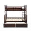 Lit simple superposé au dessus d'un lit double avec tiroirs de rangement, lit superposé en bois avec échelle et garde-corps - Espresso-308684162