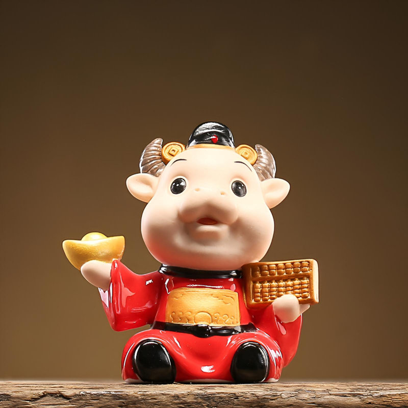 Délicate statue de bœuf en céramique - ornement élégant et chanceux pour votre espace