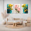 Floral pivoine et feuilles, reproduction d'art sur toile tendue sur toile (ensemble de 3)-118095952