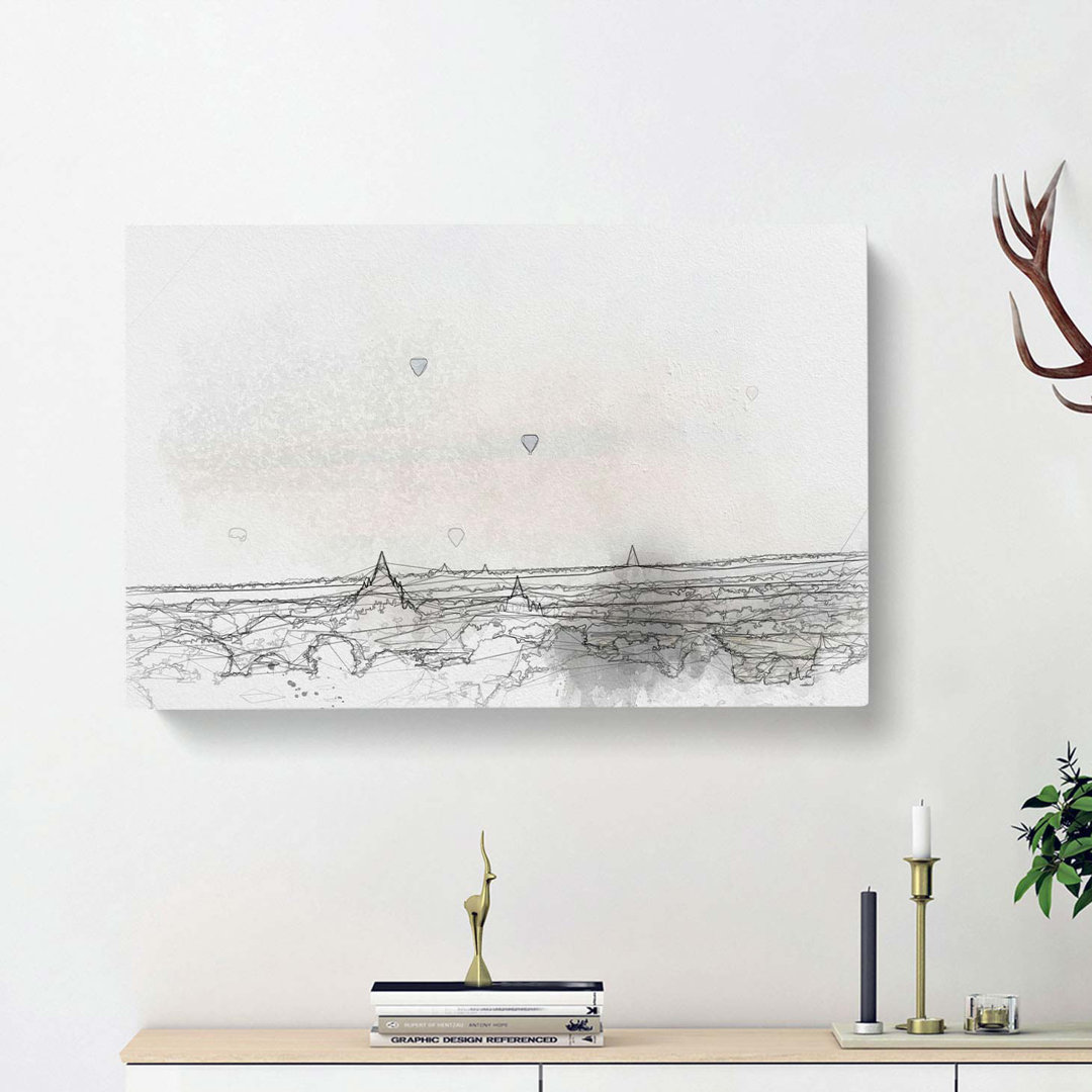 Hot Air Balloons over Myanmar in Abstract - Wrapped Canvas Drawing - Wrapped Canvas