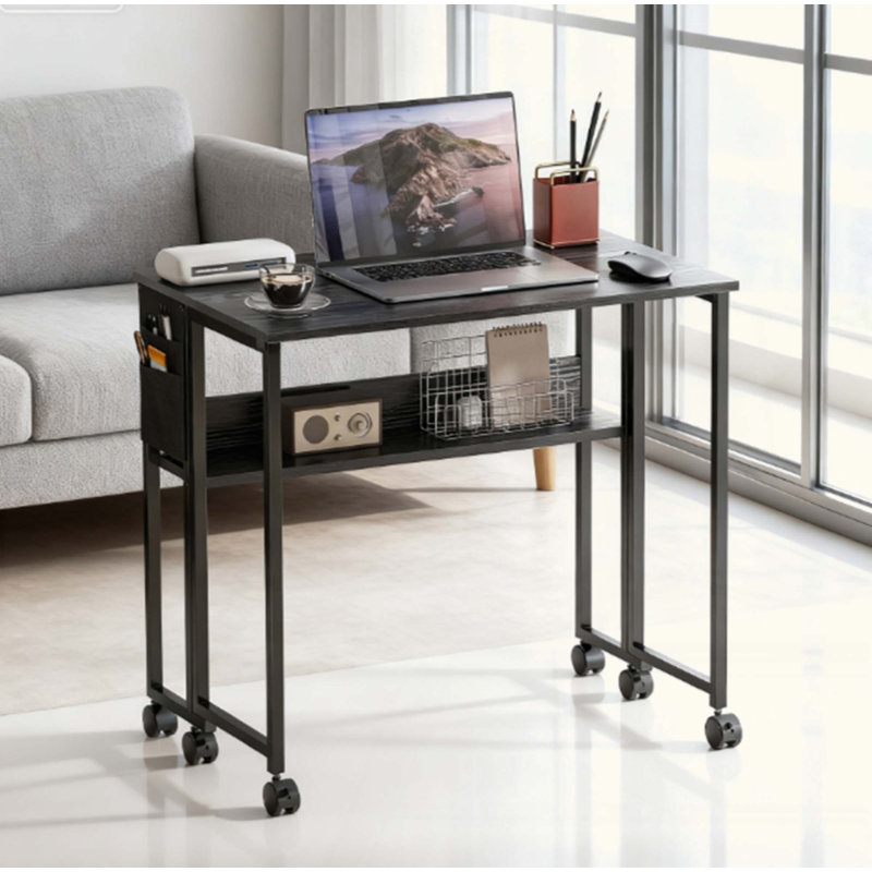 Bureau pliable avec sac de rangement, bureau d'ordinateur pliable, pour petits espaces, bureau à domicile, Noir