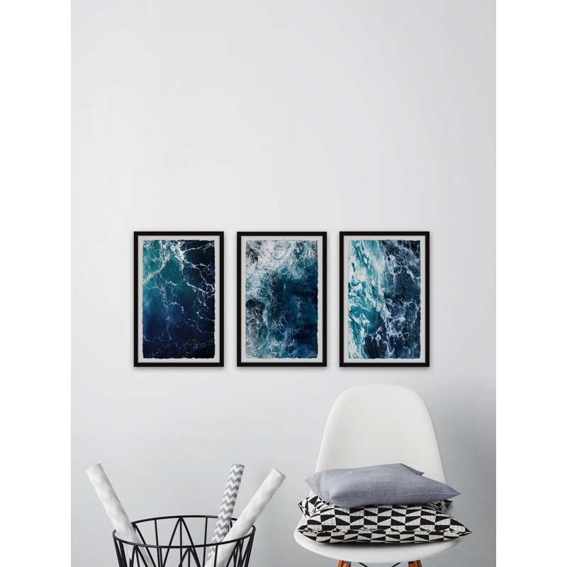 Whole Lot Of Blue - 3 Piece Single Picture Frame Print Set, 61cm H x 91cm W x 3.81cm D