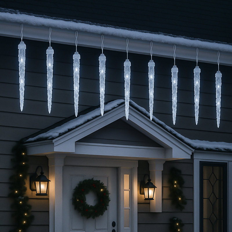Guirlande de glaçons pour l'extérieur de la saison d'hiver blanc glacé avec 20 gouttes à DEL double face, 20 pieds connectables, imperméable pour une utilisation intérieure et extérieure