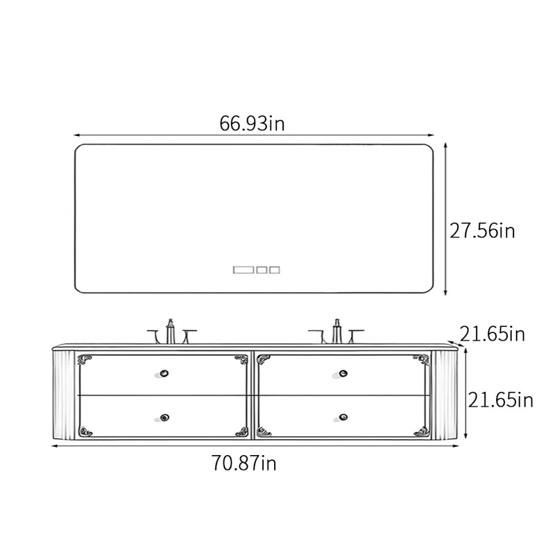 Armoire de salle de bain à double cuve de style rétro, Vert, H 21,65 po x l 70,87 po x P 21,65 po