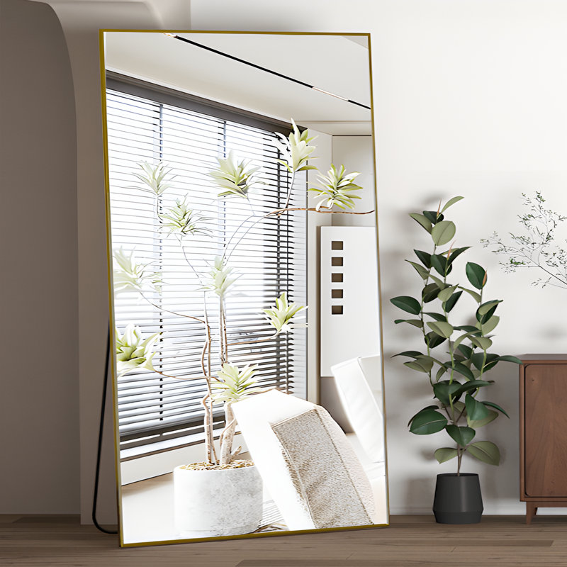 Aluminium Rectangle Mirror with Hooks, Gold, 198cm H x 96cm W