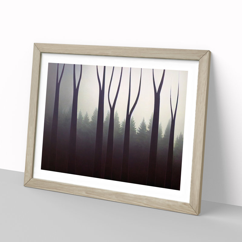 Pine Tree Forest Mist - Single Picture Frame Print, 46cm H x 64cm W x 2cm D, Oak Framed