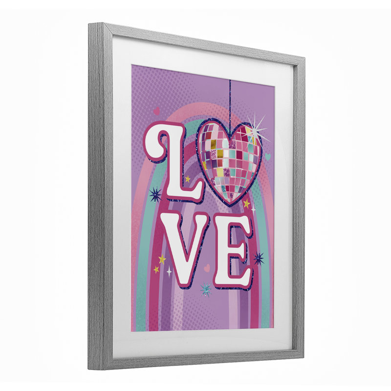 «Love Disco Heart Rainbow», reproduction sous verre encadrée par Courtney Morgenstern, H 16 po x l 13 po, Cadre de ferme gris