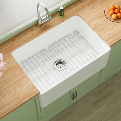 Évier de cuisine à tablier frontal en argile réfractaire 27 po x l 18 po pour cuisine et buanderie avec accessoires