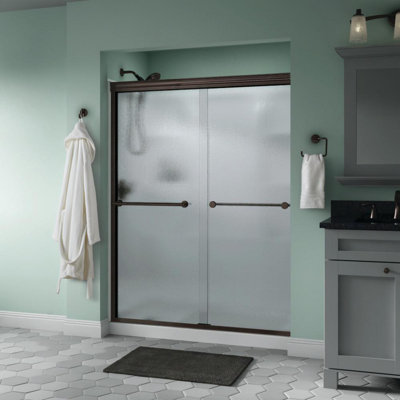 Trinsic 60 in. x 70 in. Semi-Frameless Traditional Sliding Shower Door with Rain Glass