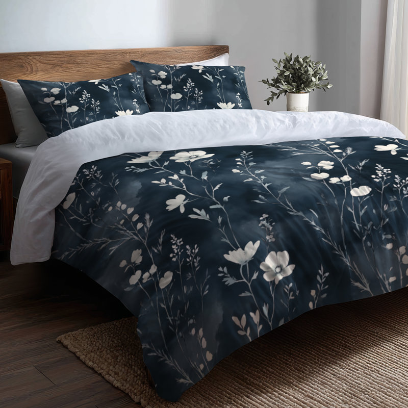 Ensemble de literie Country Farmhouse 3 pièces - Ensemble de housse de couette Floral Slate Meadow