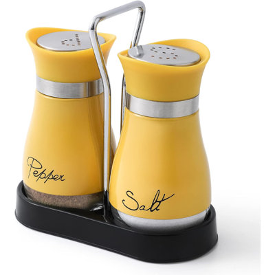 Salt & Pepper Shakers Yellow Stainless Steel Set Of 2