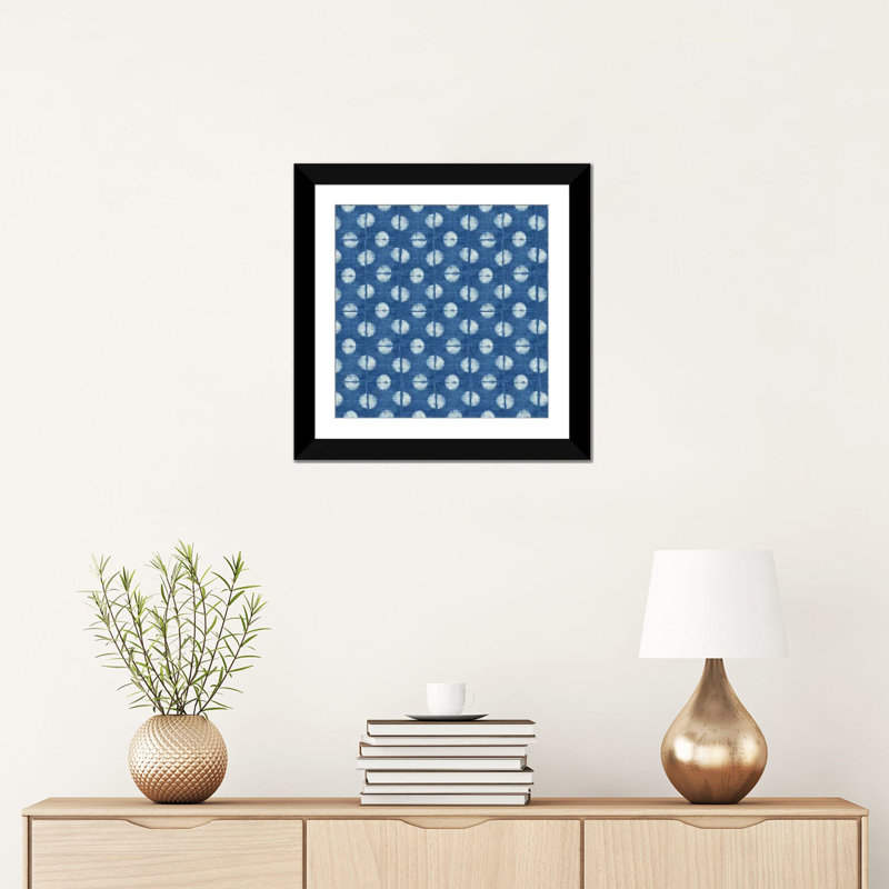 «Blue Shibori II», impression sur toile, H 24 po x l 24 po x P 1 po, Papier d'art encadré noir, Blanc