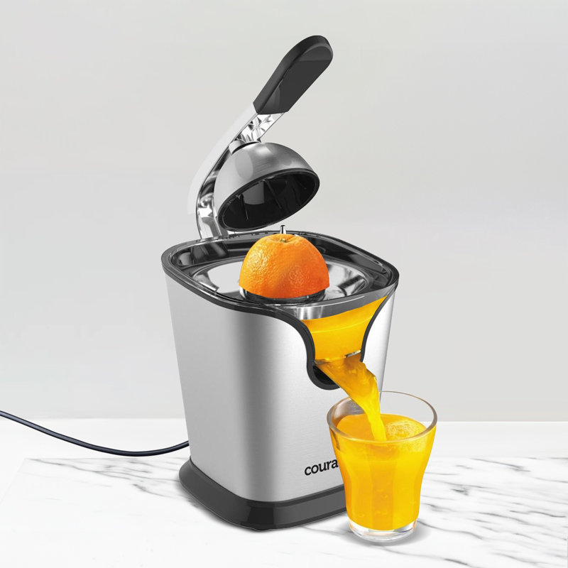 Courant Electric Citrus Juicer with Powerful 160 Watts Motor, Orange Lime Grapefruit Lemon Squeezer, Soft Grip Handle for Effortless Juicing - Black/Stainless Steel