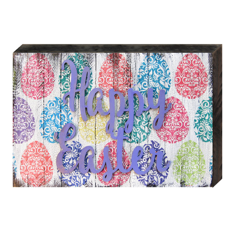 Happy Easter Monogram on Rustic Eggs Reclaimed Wood Block Wall Décor