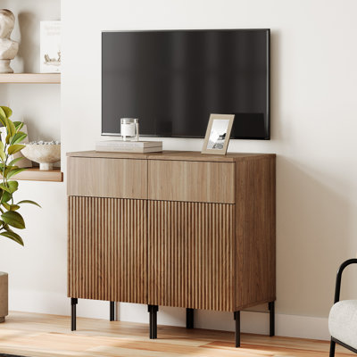 Union Rustic 31.5" Modern Reeded TV Stand With Doors, Entertainment Center With Shelf, Wooden TV Console With Drawers For Living Room