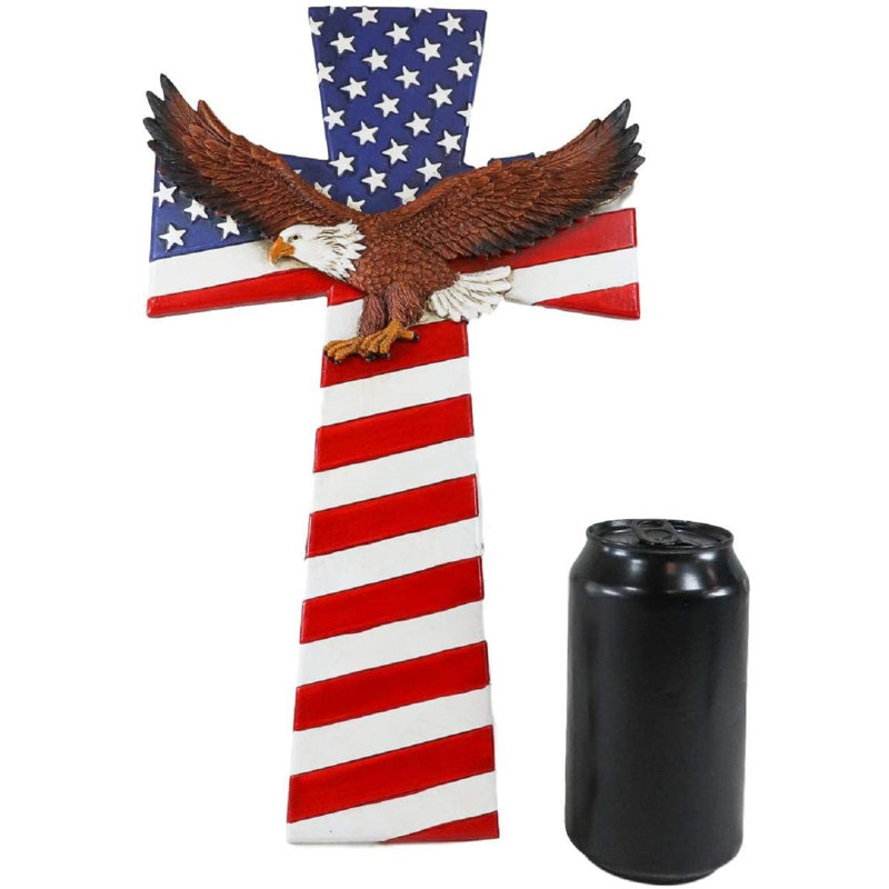 Wood Patriotic Wall Cross American Flag with Bald Eagle Design