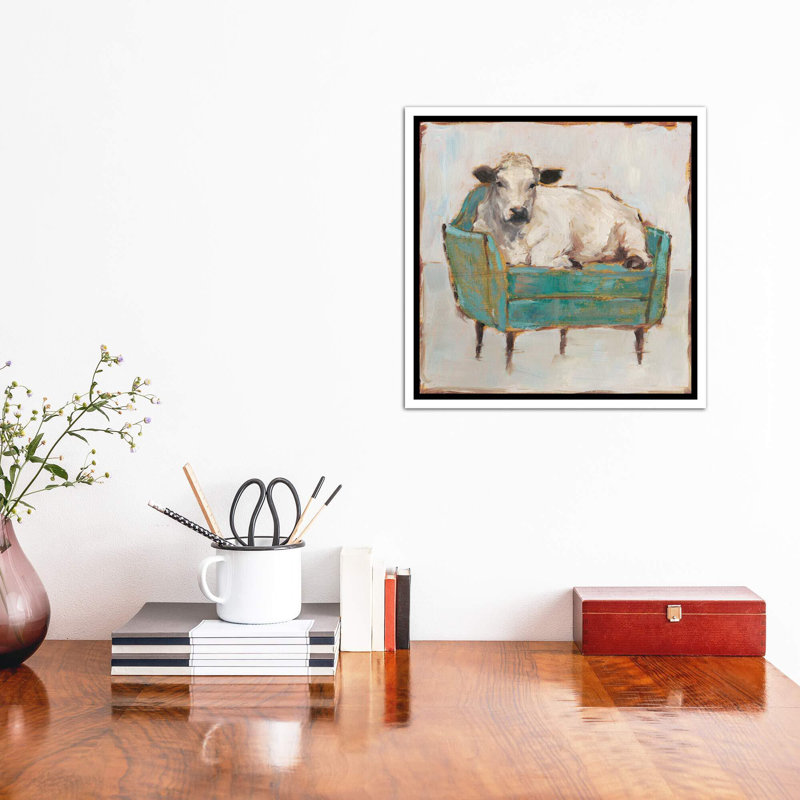 «Moo-ving in I» par Ethan Harper - Peinture, Toile blanche encadrée, H 26 po x l 26 po x P 1,5 po