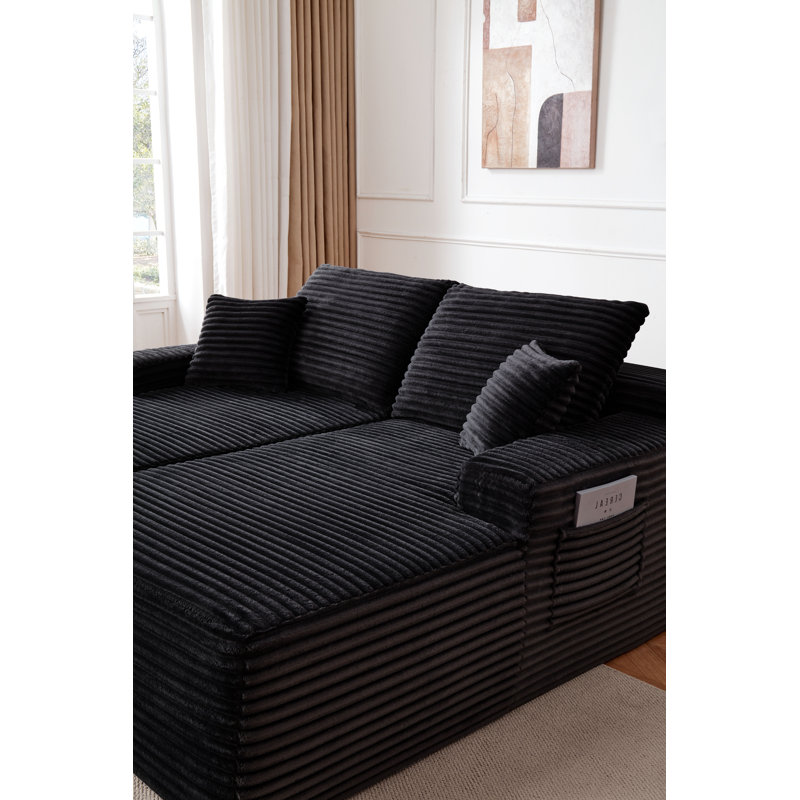 Chaise Lounge 66" Fabric Black Reversible
