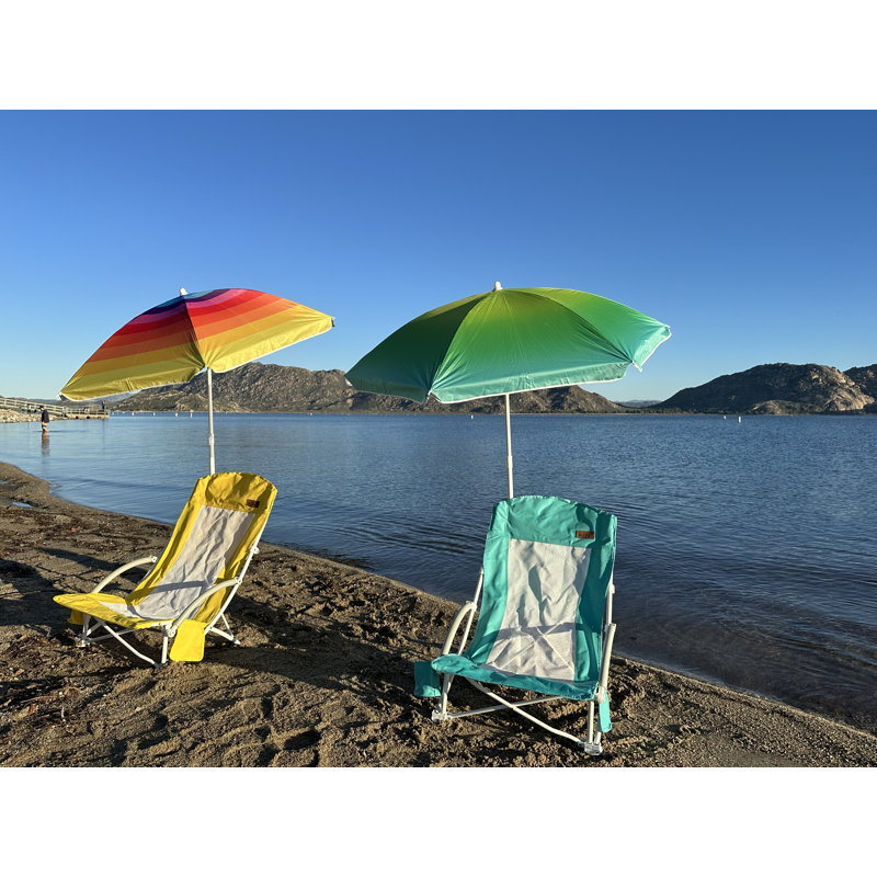 High Back Beach Chair with Umbrella, Cooler, Cup Holder & Carry Bag, Heavy Duty Outdoor (1 Pack, Yellow), Blue