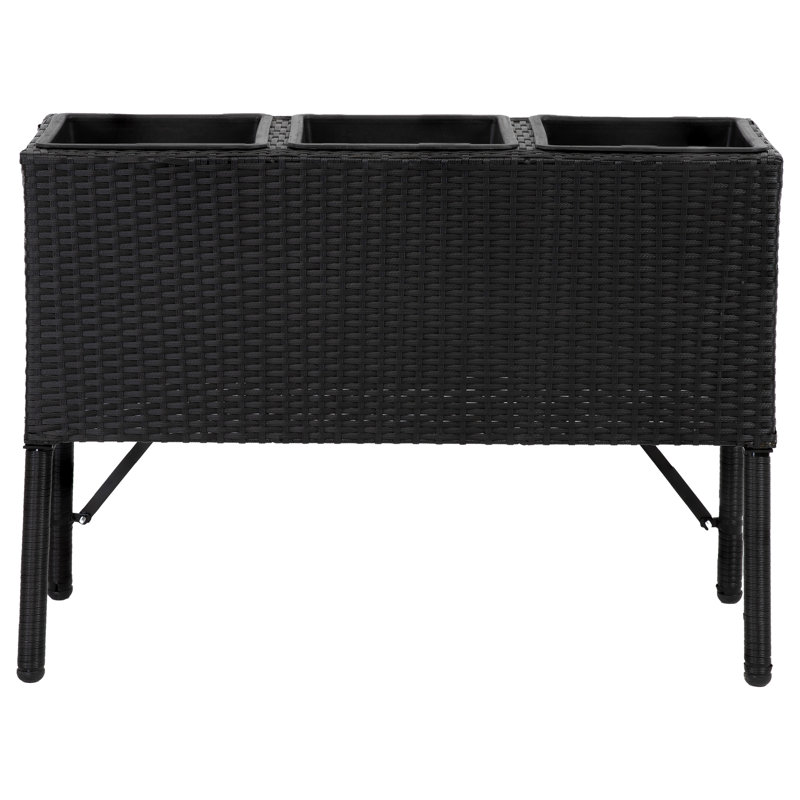 3-Section Wicker Raised Planter - Black