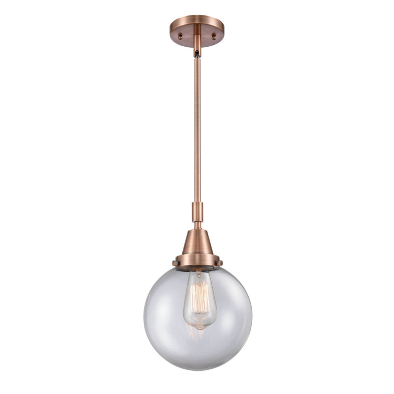 Luminaire suspendu à 1 lumière Lorri, H 45,62 po x l 8 po x P 8 po, Transparent, Cuivre antique