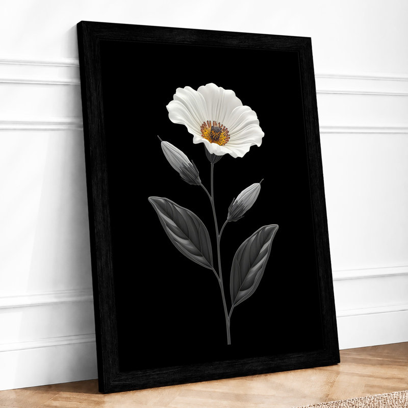 White Bloom Study Botanical - Framed Print, A1 - 84.1 x 59.4 cm, Black