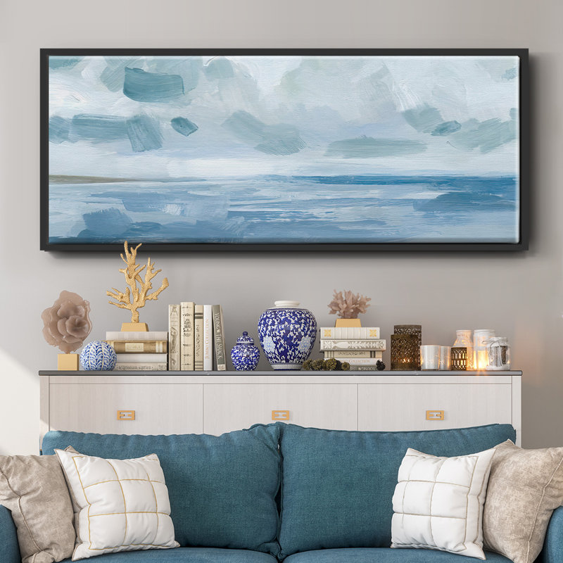 Calm Seascape I- Framed Canvas, 8" H x 20" W