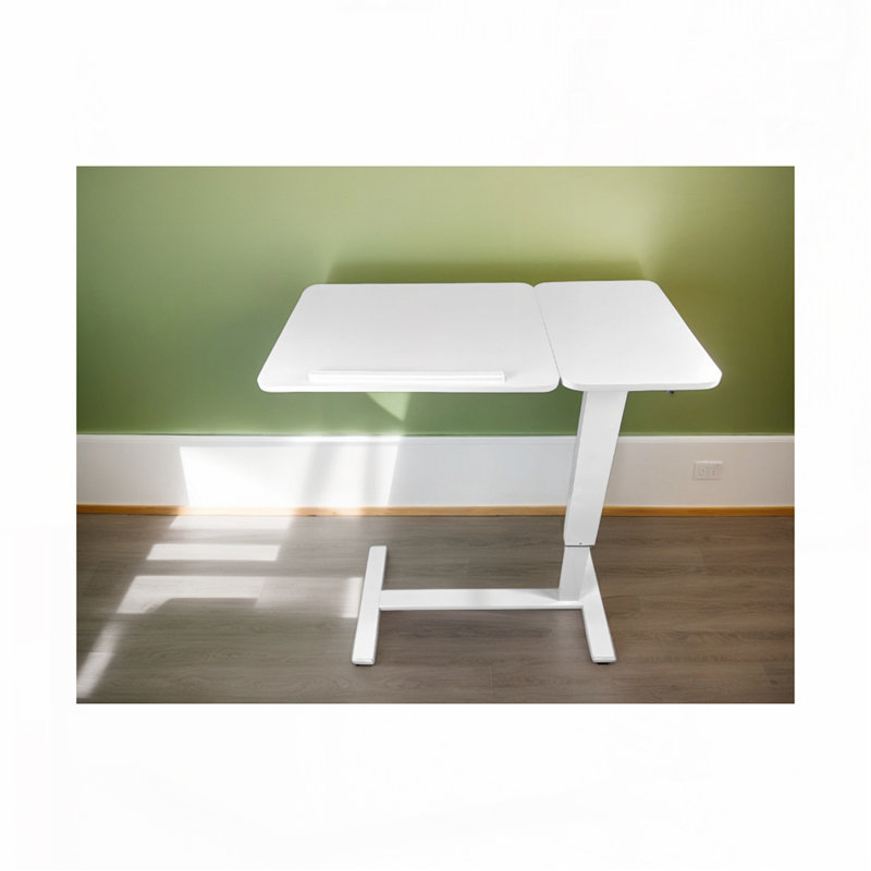 Overbed Bedside Desk, Mobile Rolling Laptop Stand Tilting Overbed Table with Wheels, Height Adjustable, White/White