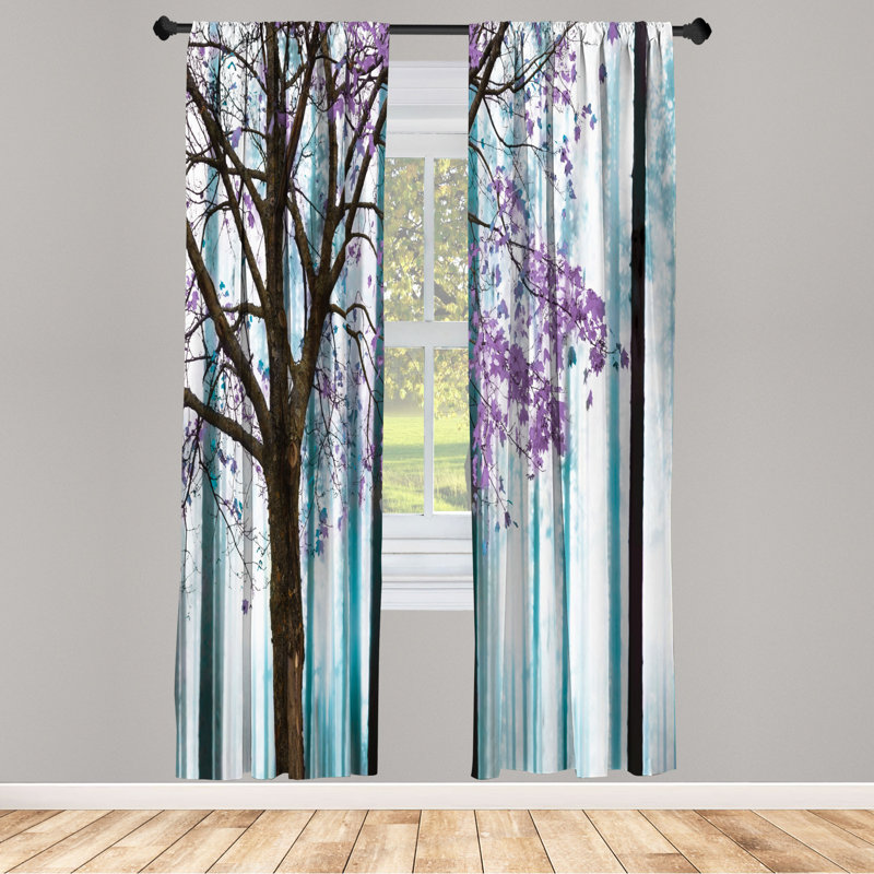 Microfiber Floral Semi-Sheer Rod Pocket Curtain Panels, 28" W x 84" L, Purple/Blue
