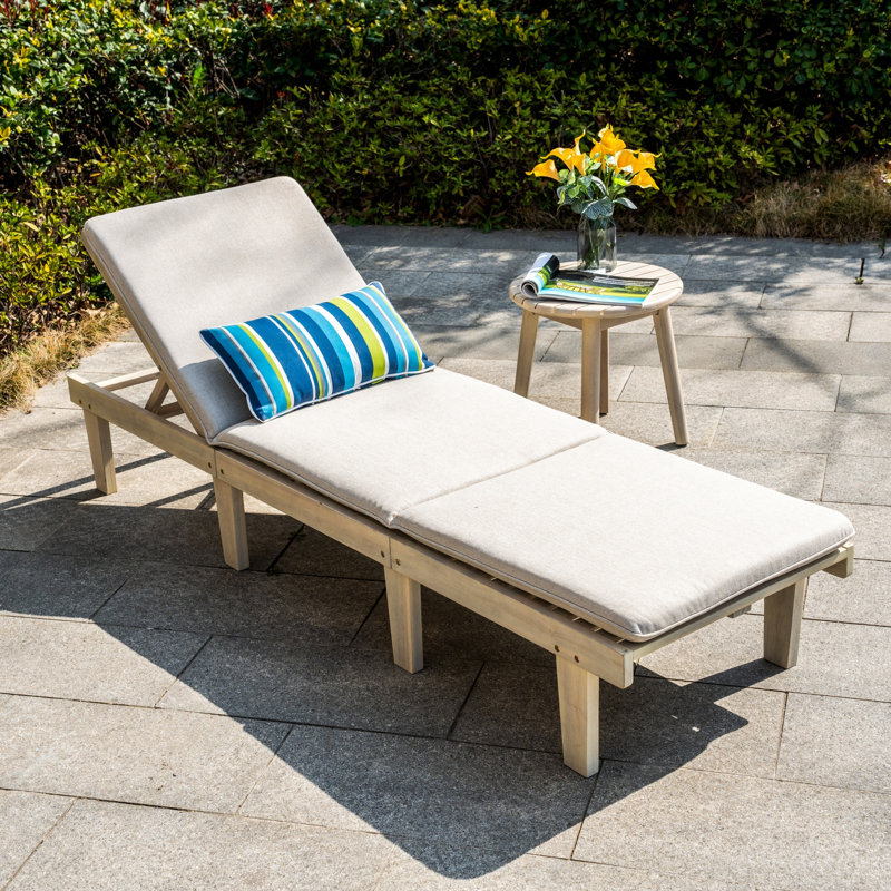 Sadir 200cm Long Acacia Sun Lounger, 1