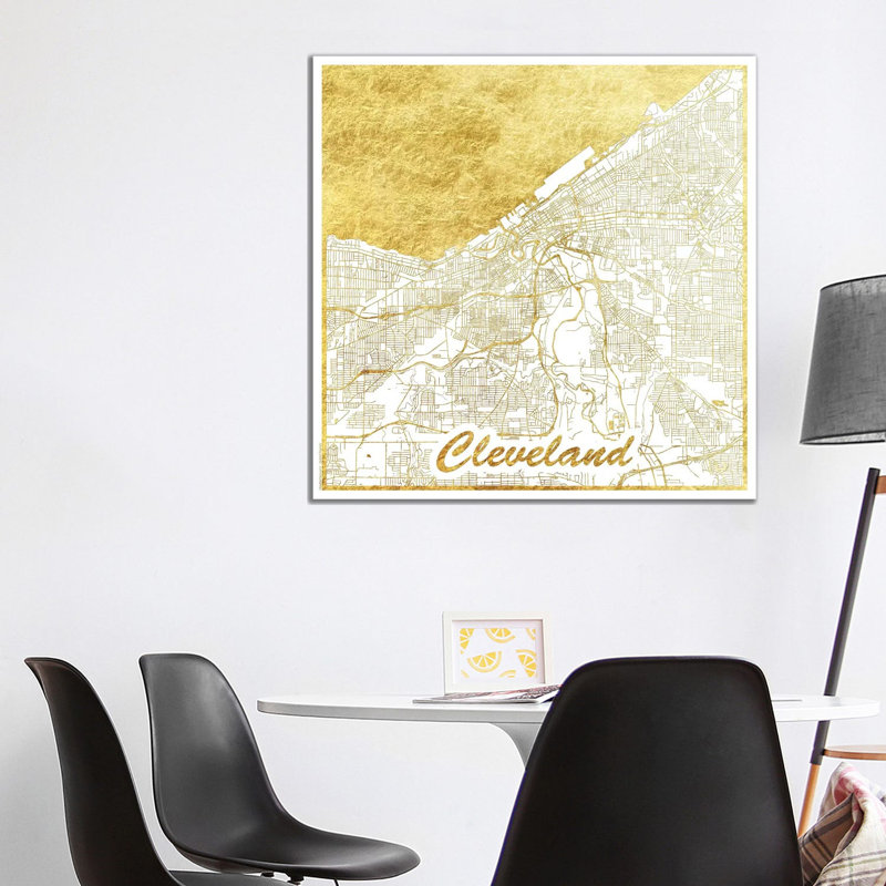 Cleveland Gold Leaf Urban Blueprint Map by Hubert Roguski - Wrapped Canvas Print, 93.98 cm H x 93.98 cm W x 1.91 cm D