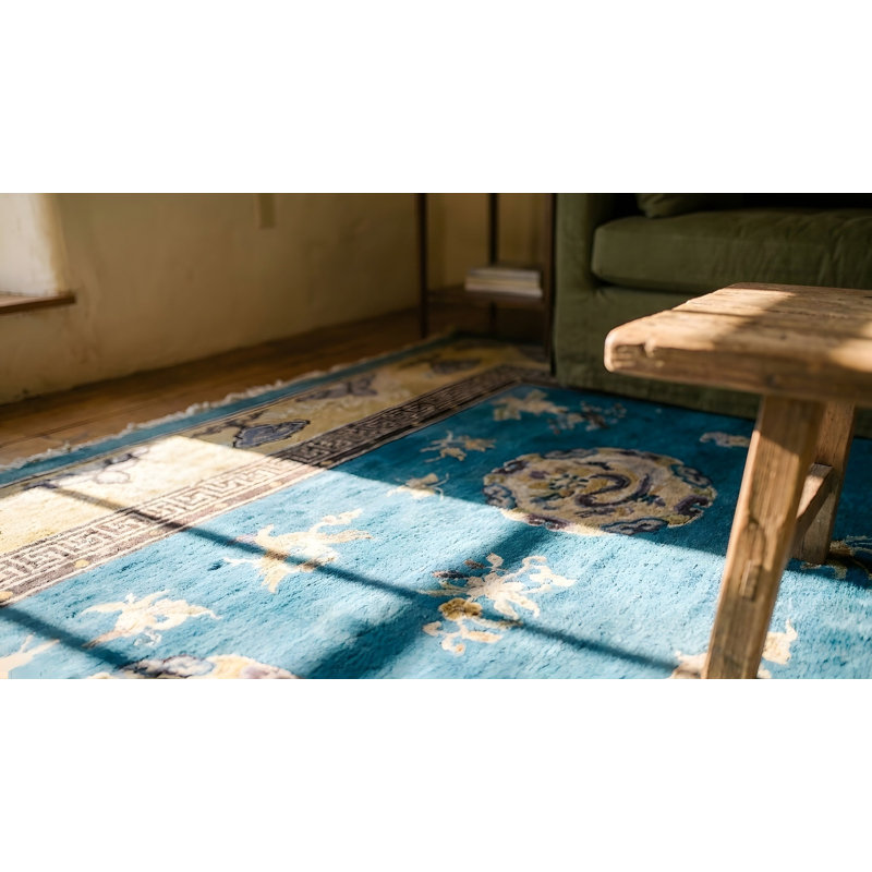 Blue Antique Bird of Paradise Chinese Dragons Design Peking Rug