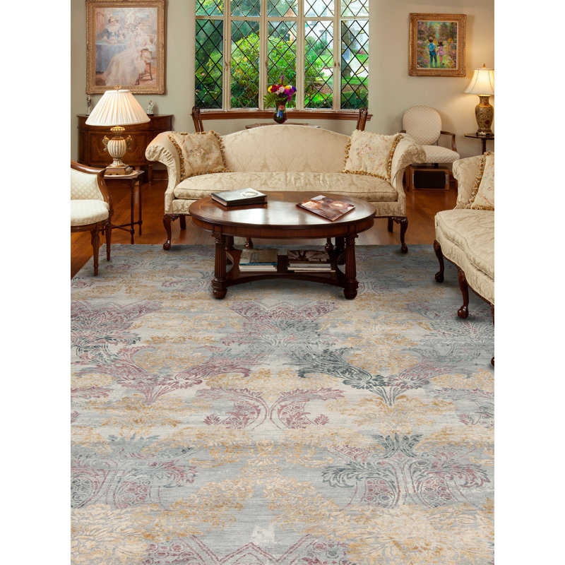 Tapis argent / bleu en laine noué à la main Très Jolie, Rectangle 8 pi x 10 pi