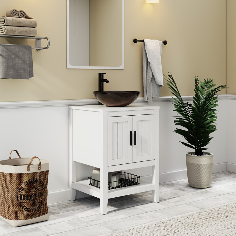 Meuble-lavabo 24 po avec lavabo Atticus, Noir / laiton satiné