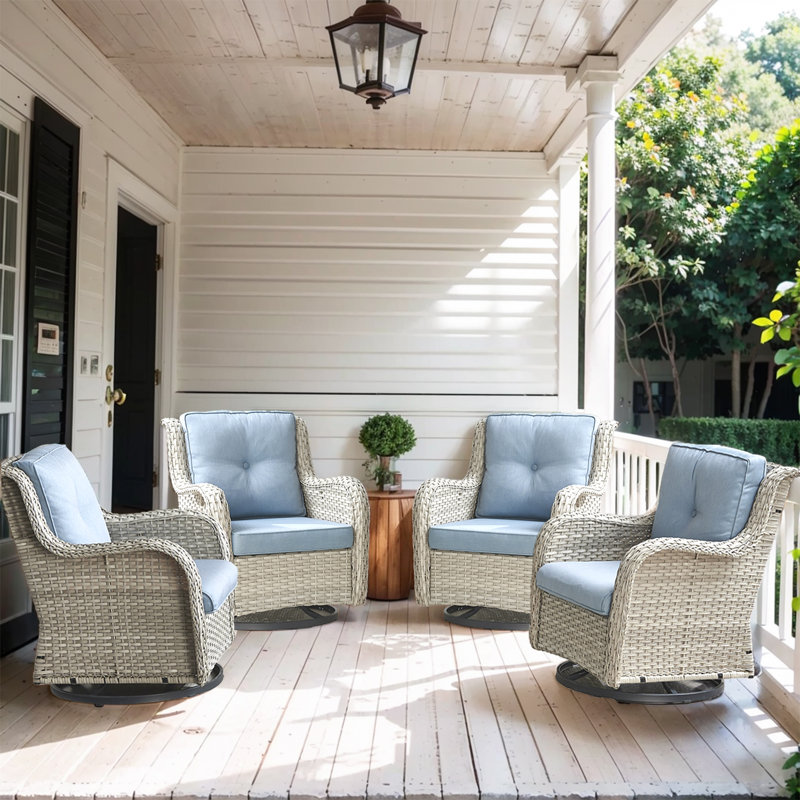 Bonia Swivel Rocker Patio Gliding Chair with Cushions (Set of 4), Light Gray Frame/Baby Blue Cushion