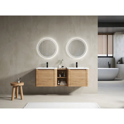 Meuble-lavabo mural 60 po avec lavabo en céramique, tablettes de rangement et 1 porte à fermeture en douceur