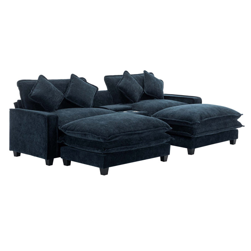 Cythina Upholstered Sectional, Blue Chenille/Polyester Blend