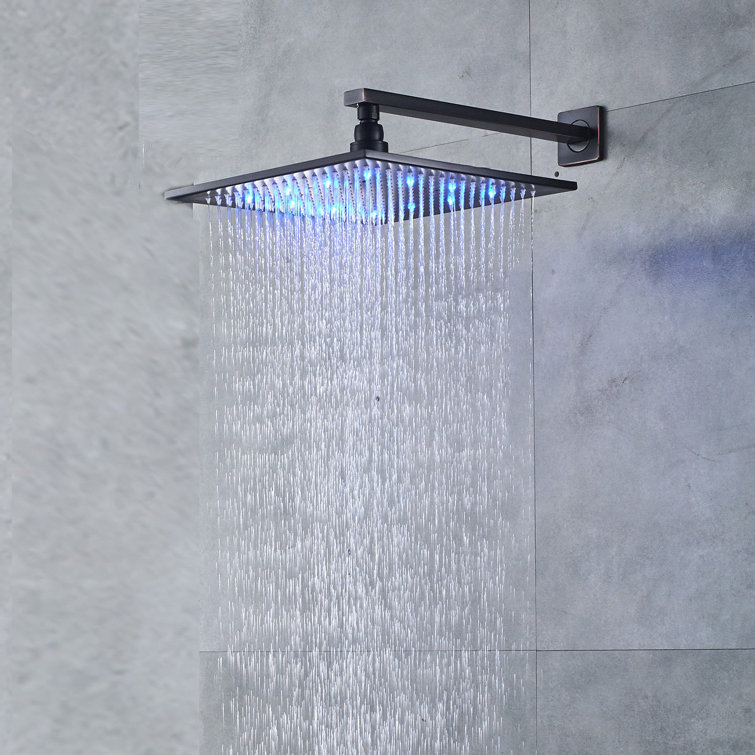 Fontana 12 Matte Black Square LED Rain Shower Head Color Changing Self Powered Design