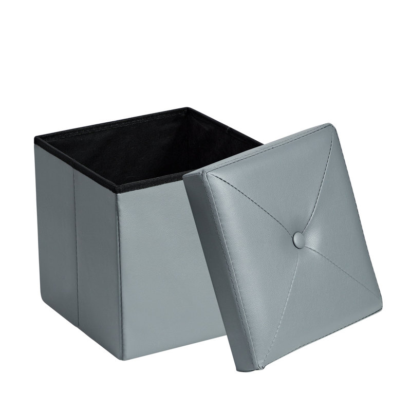 Mycha 30cm Wide Faux Leather Tufted Square Solid Colour Ottoman with Storage, Grey