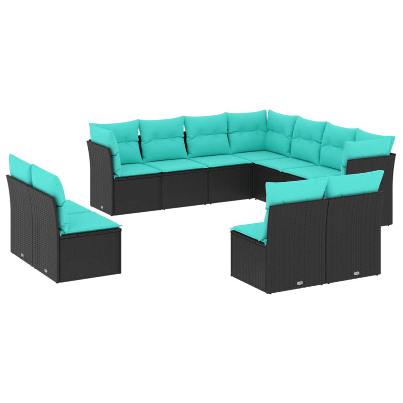  Ensemble de canapé de patio 11 pièces avec coussins en rotin de polyester noir