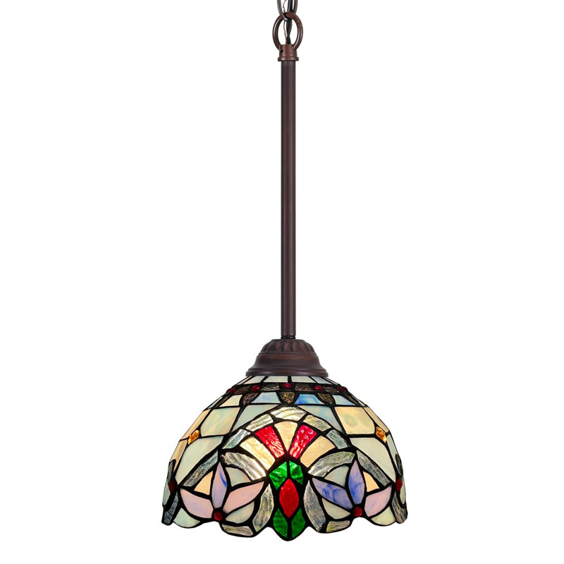 Luminaire suspendu Tiffany, vitrail brun de style victorien 8 po, Bronze, H 60 po x l 8 po x P 8 po, Mélange de vert