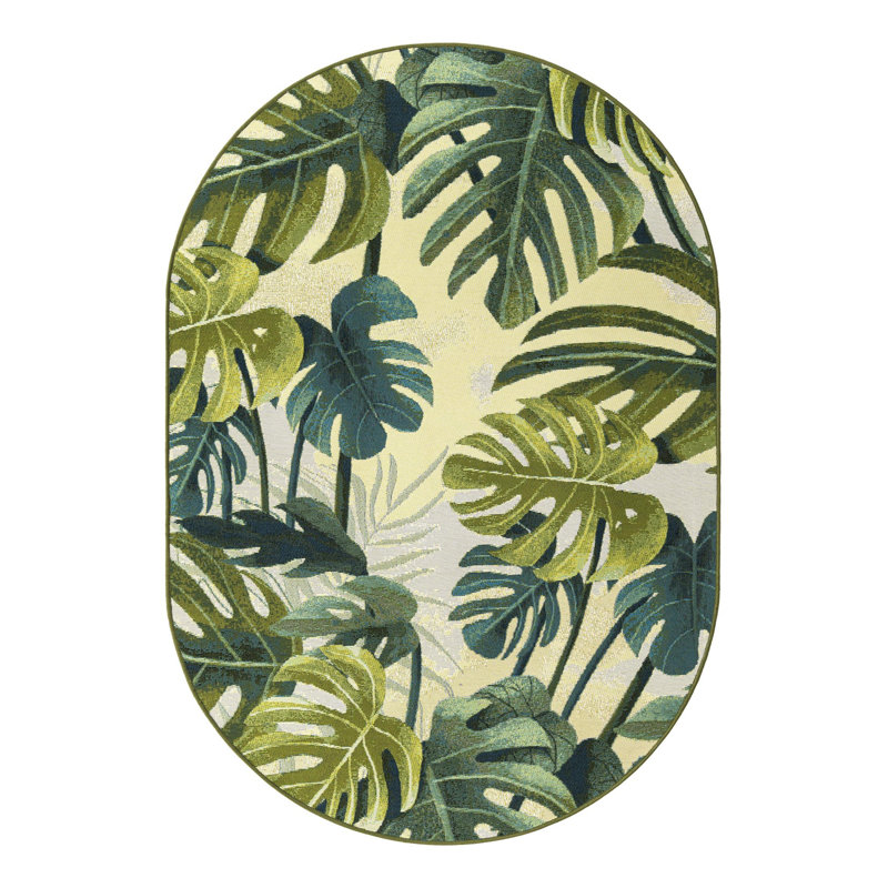 Tapis intérieur / extérieur floral Cindina, Ovale 4 pi 1 po x 6 pi 1 po