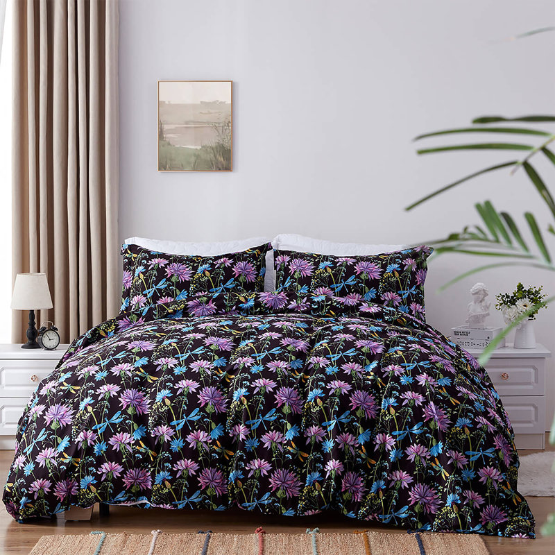  Ensemble de housse de couette réversible Floral, Housse simple et 1 taie décorative