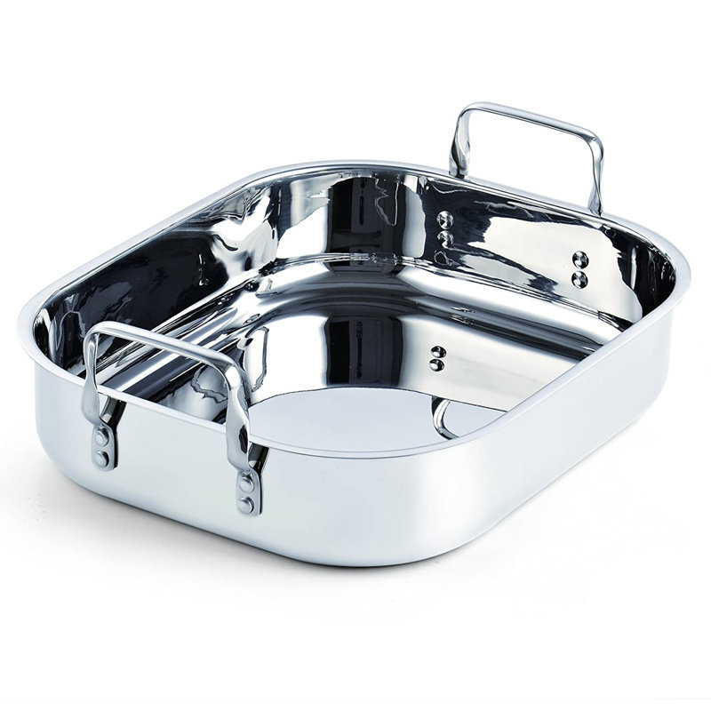 Cooks Standard Classic 14 x 12 Inch Stainless Steel Roaster Pan with V-Shaped Rack, Turkey Roasting Pan with Rack, Large Capacity, Oven and Dishwasher Safe