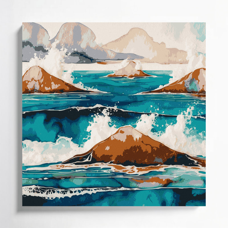 Art mural sur toile hawaïen, îles abstraites grises