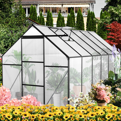Serre d'extérieur toutes saisons 6 pi x 12 pi - Polycarbonate avec toit réglable et cadre rouillé - Usage intensif, protection des plantes noire