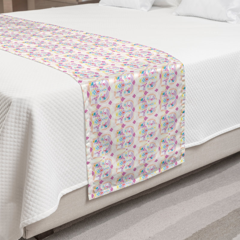 Ambesonne Art Deco Bed Runner Retro Psychedelic Forms Multicolor, King