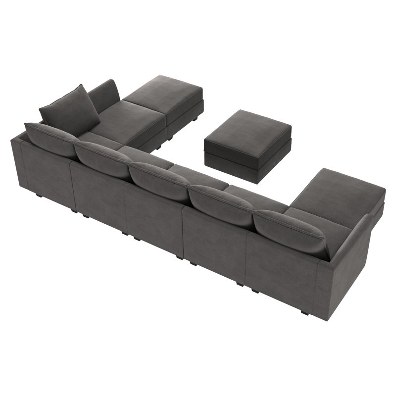 Tremee U-shaped Modular Sectional Sofa with Chaise, Gray Velvet